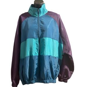 SHEIN Color Block Windbreaker Jacket Purple/Teal Retro 90’s Vibe XL